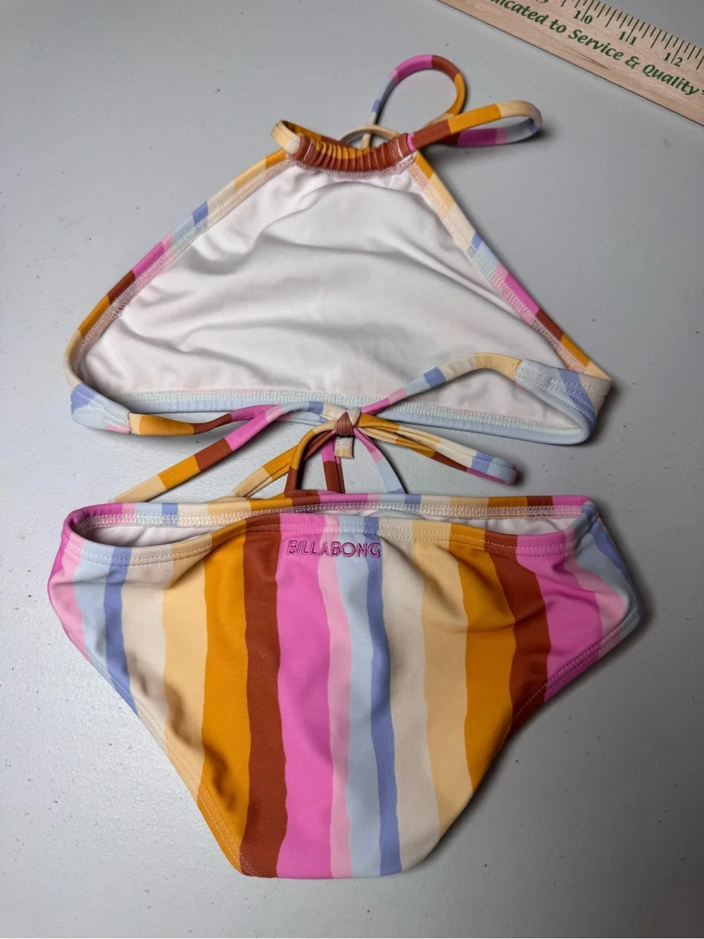 Billabong Kids Striped Halter Bikini Set in Pink, Yellow & Blue size 4